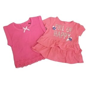 Pink | 12 Month Girl | Ruffle Bows Flowers Short Sleeve Shirt Bundle
